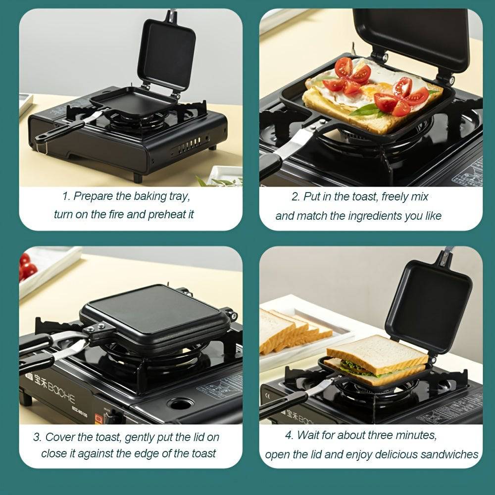 Compact non-stick sandwich maker ideal for kitchen and camping use