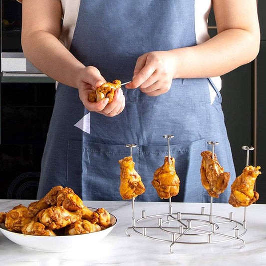 Stainless steel air fryer grill rack on countertop