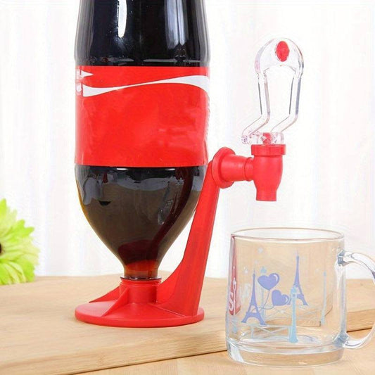 Upside-Down drink bottle dispenser with bottles attached.