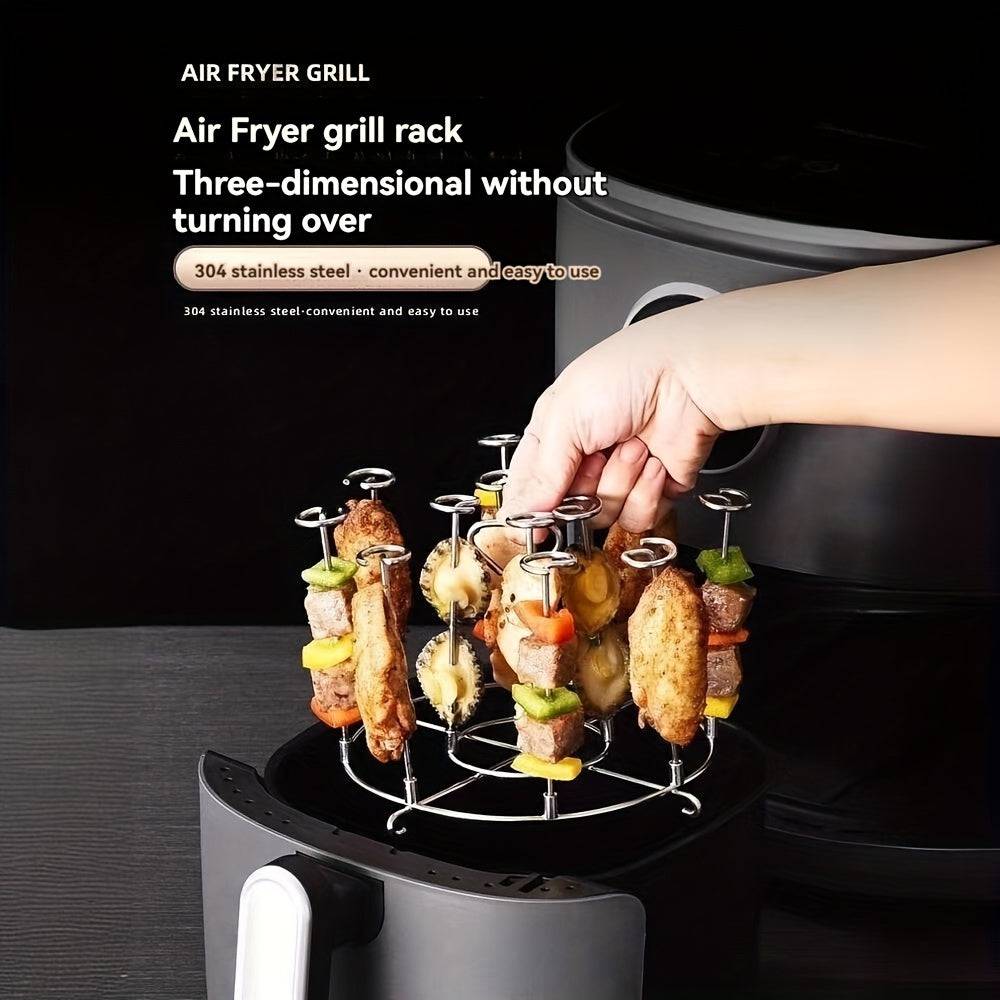 Stainless Steel Air Fryer Grill Rack - Multi-Style Vertical Skewer Stand for BBQ, Kebabs, Chicken Wings - Cook Lux