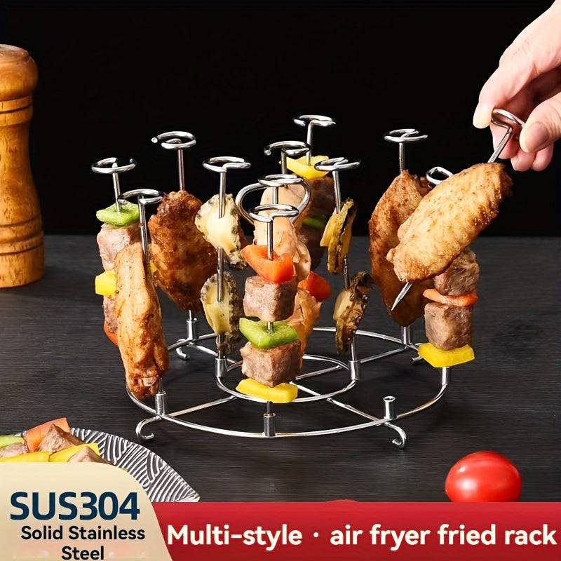 Stainless Steel Air Fryer Grill Rack - Multi-Style Vertical Skewer Stand for BBQ, Kebabs, Chicken Wings - Cook Lux