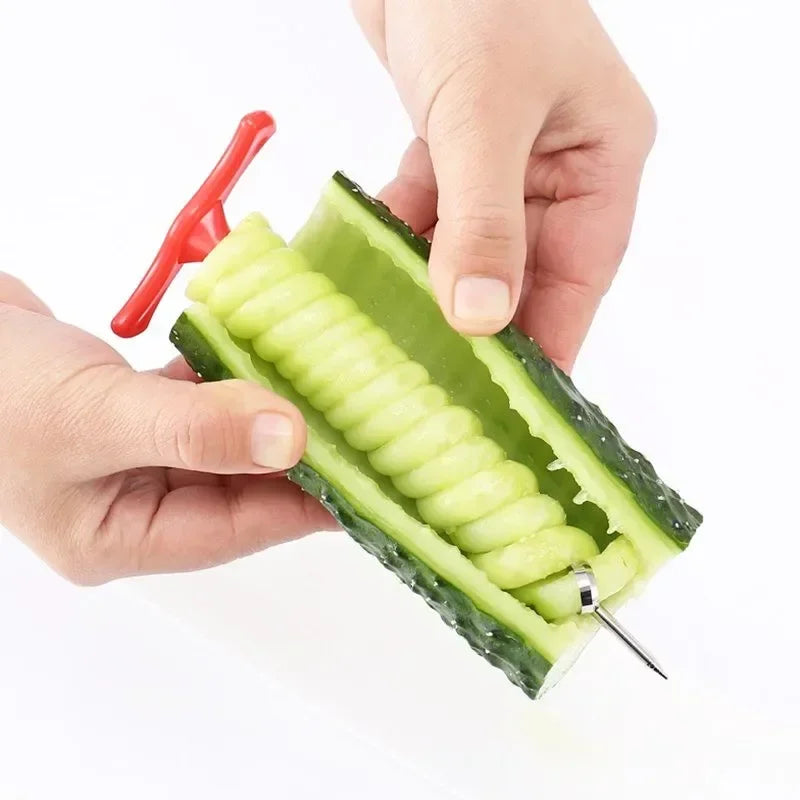 "Home gadget for twisted potato and zucchini slicing"