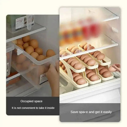 Automatic scrolling egg rack holder with easy-access rolling design for fridge organization