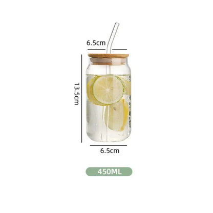 Dustproof bamboo lid reusable glass cup