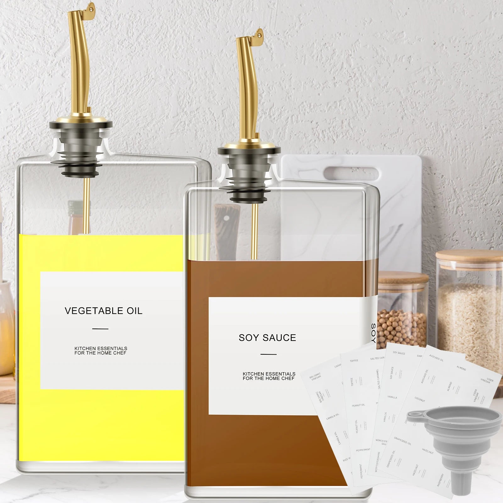 500ml glass oil bottle with golden spout front view
