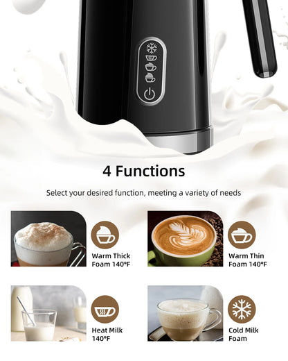 Milk frother with frothing and heating capacity labels.