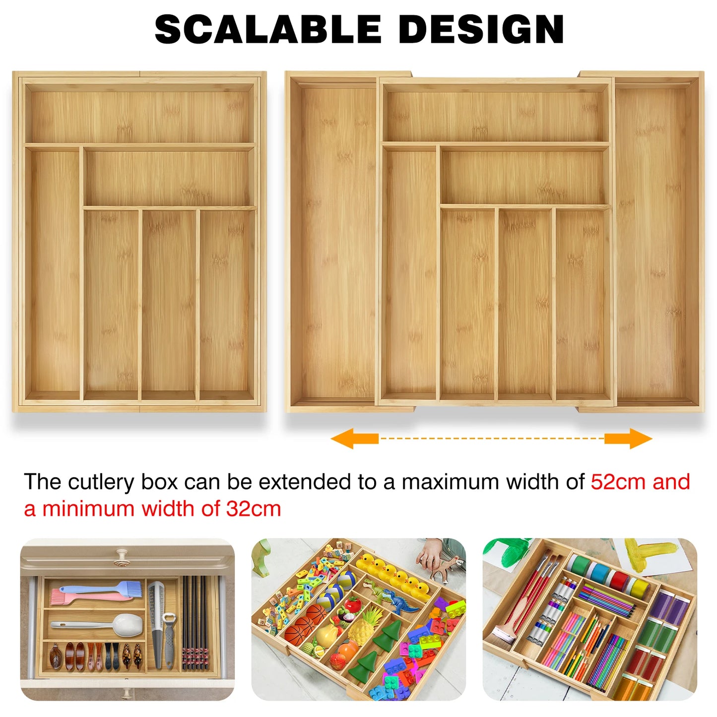 Cutlery Drawer Organiser Cutlery Tray 6-8 Compartment Kitchen Drawer Organiser Kitchen Utensils Holder Knife and Fork Drawer