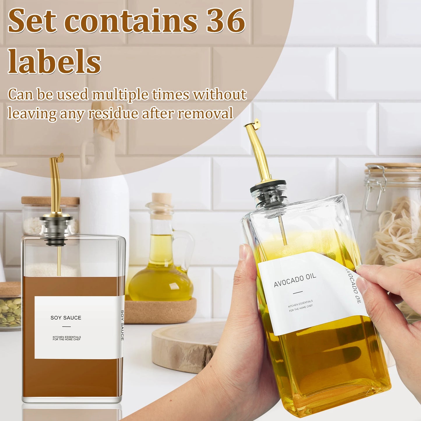 Glass condiment bottle with labels and funnel