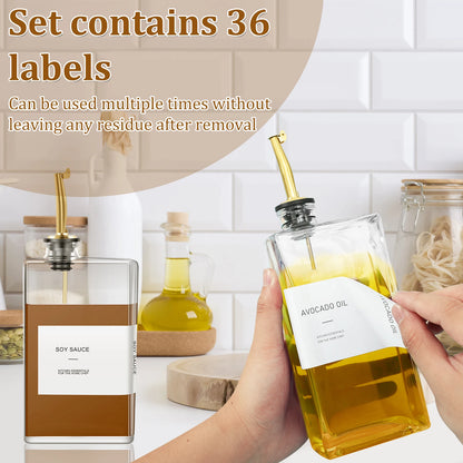 Glass condiment bottle with labels and funnel