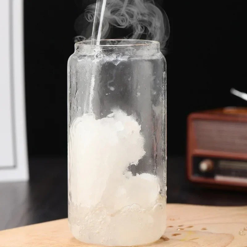 Sustainable upright glass mug with straw