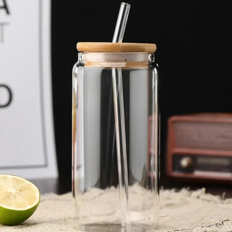 450ml glass iced coffee cup with straw