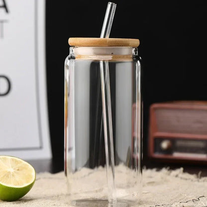 450ml glass iced coffee cup with straw
