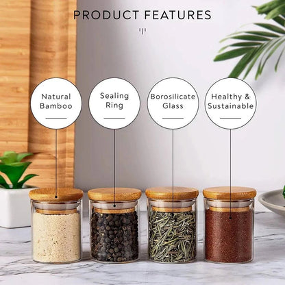 Elegant Glass Spice Jar Set with Bamboo Lids & Custom Labels - 10 or 20-Pack - Cook Lux