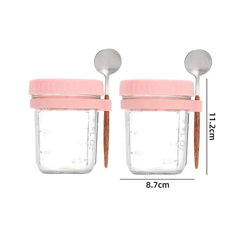 300ML Overnight Oats Cup with Spoon and Lid Fruit Salad Food Storage Container Leakproof Portable Breakfast Glass Bento Box