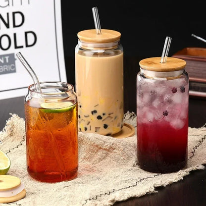 450ml and 550ml glass iced coffees cup with straw