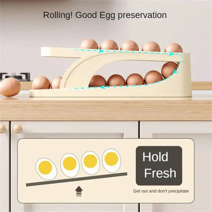 Rolling egg holder tray with push-forward mechanism for convenient egg selection