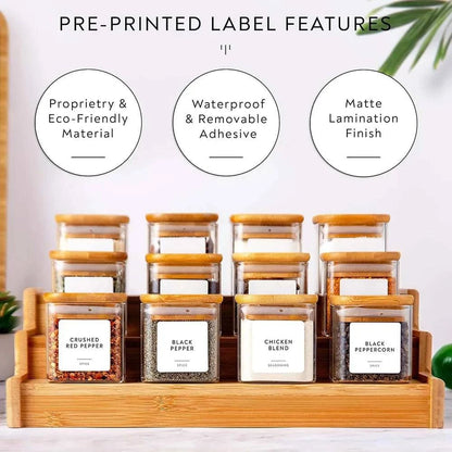 5oz Glass Spice Jars with Bamboo Lids and Labels - Cook Lux