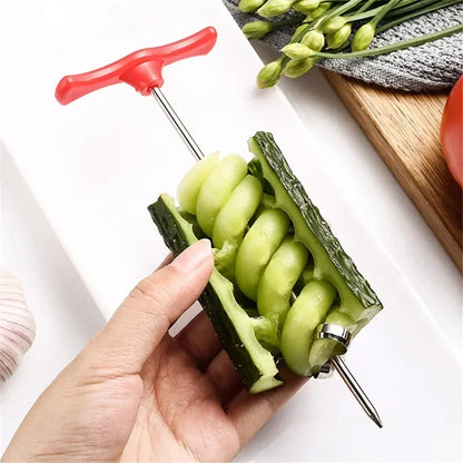 "Stainless steel rotate potato slicer with ergonomic plastic handle"