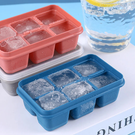 6 Grid Big Ice Cube Tray with Lid - Reusable Silicone Mold