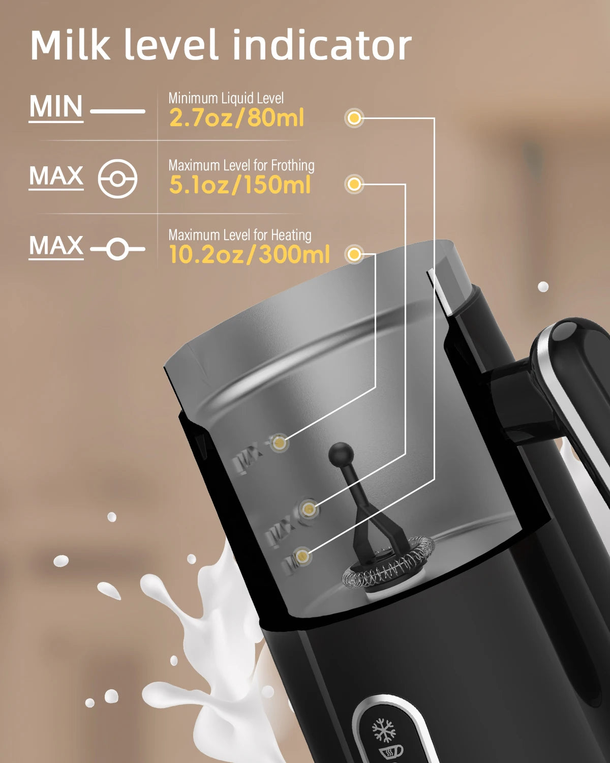 User-friendly 4-in-1 electric frother with a single whisk.