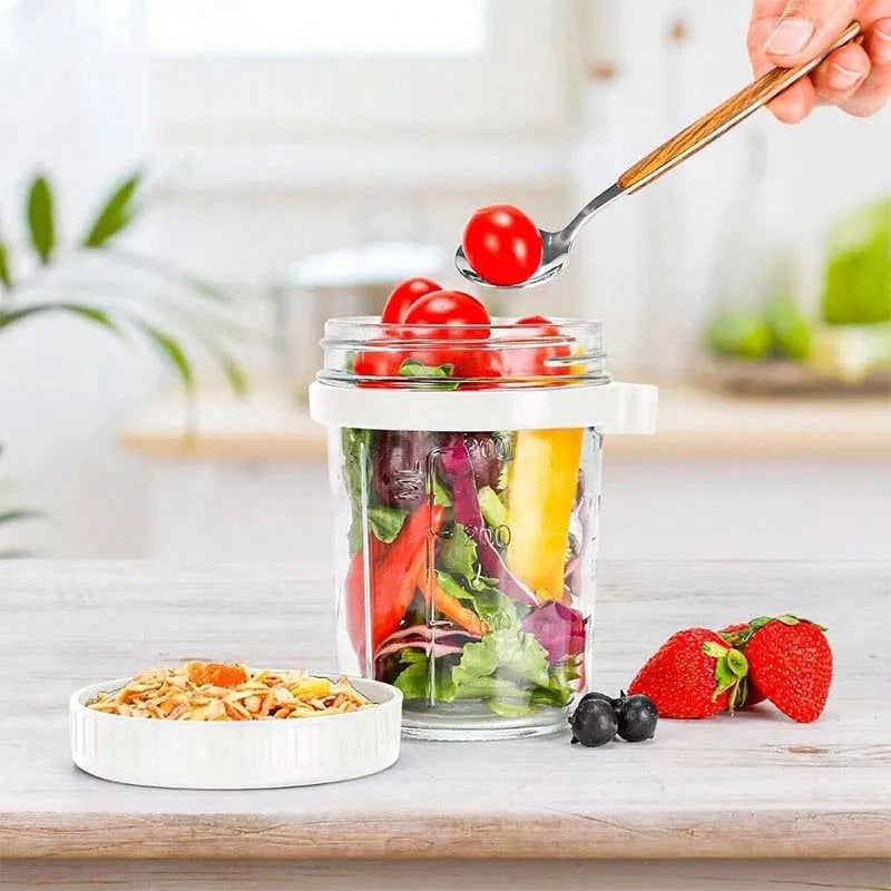 300ML Overnight Oats Cup with Spoon and Lid Fruit Salad Food Storage Container Leakproof Portable Breakfast Glass Bento Box