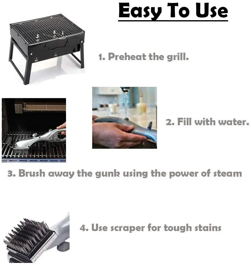 BBQ Grill Outdoor Steam Cleaning Brushes Barbecue Cleaner Suitable For Charcoal Scraper Gas Accessories Cooking Kitchen Tool - Cook Lux