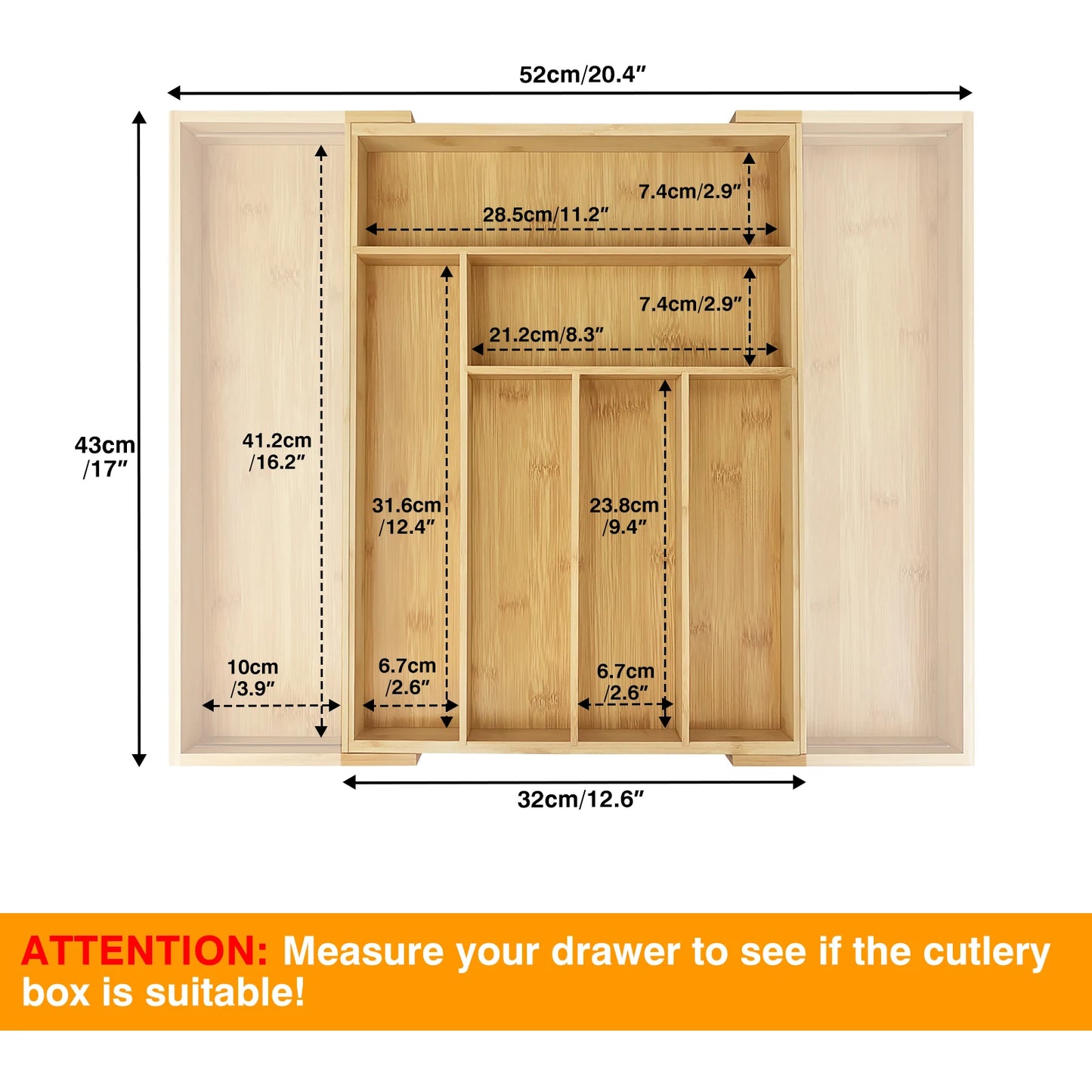 Cutlery Drawer Organiser Cutlery Tray 6-8 Compartment Kitchen Drawer Organiser Kitchen Utensils Holder Knife and Fork Drawer