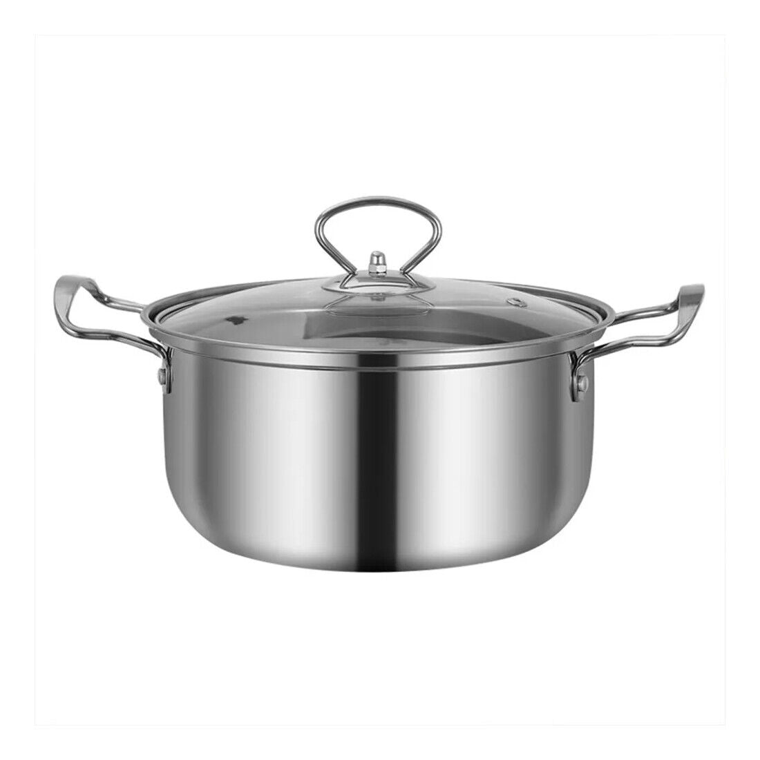 Stainless steel pot with lid on a white background