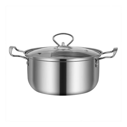 Stainless steel pot with lid on a white background